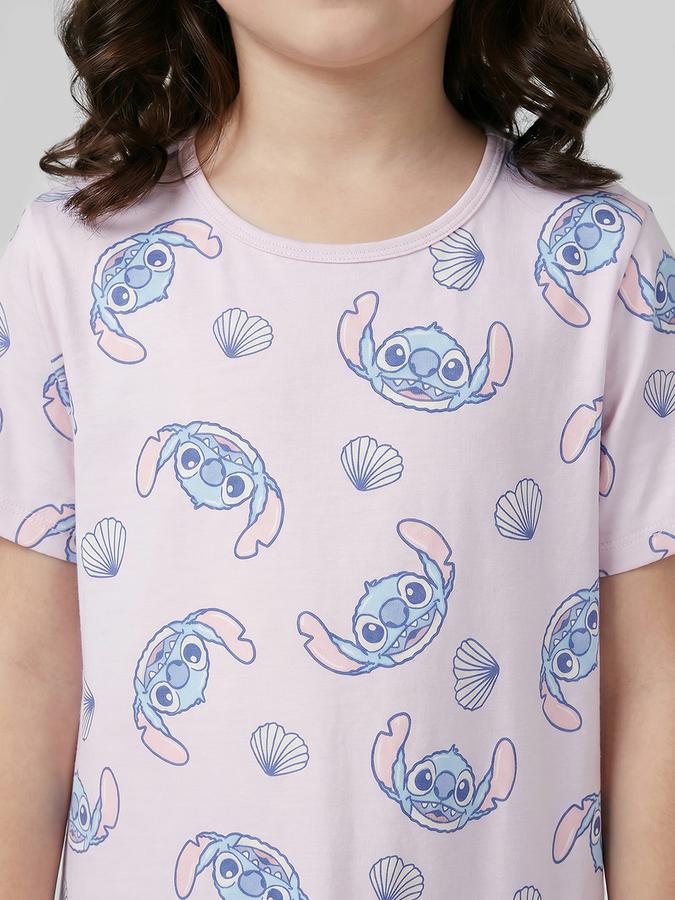 R&B Pink Printed Short Sleeves Round Neck Maxi Girls T-shirt Nightdress