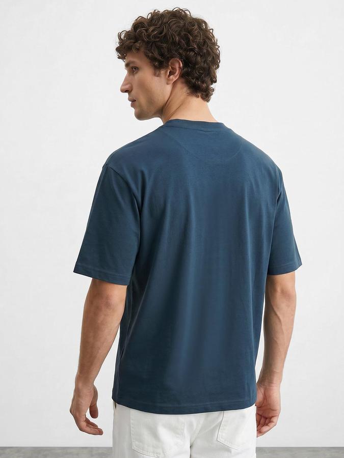 R&B Teal Men Solid Short Sleeves Tshirt