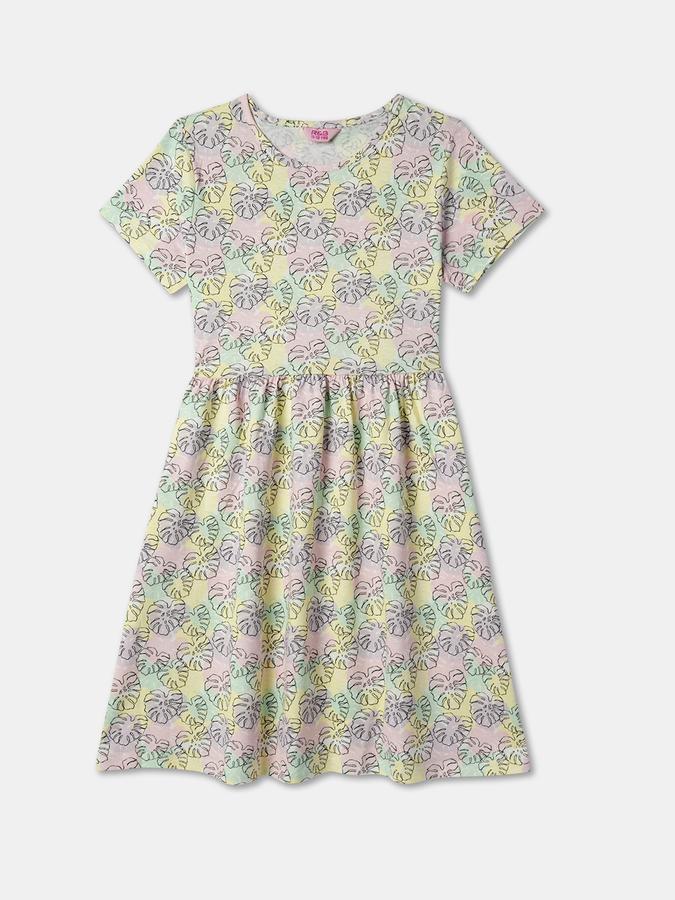 Girls Leaf Print Fit & Flare Dress