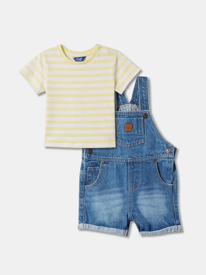 Boys Dungaree & Striped T-Shirt Set