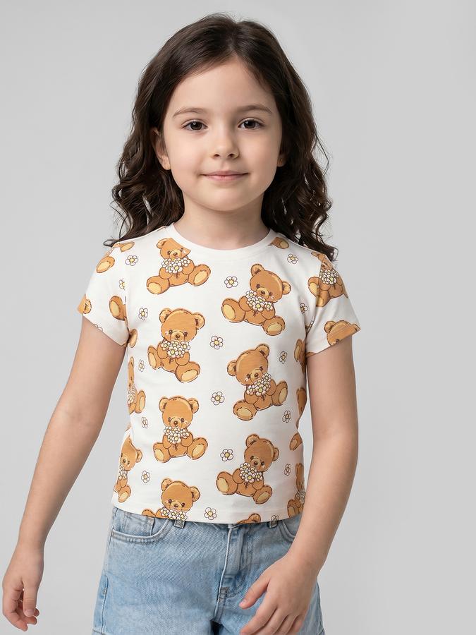 R&B Beige Graphic Print Girls Round Neck Regular Fit Short Sleeves T-Shirt 