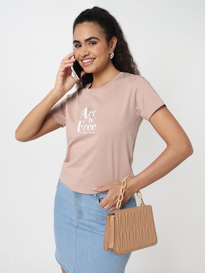 Women Cotton Relaxed Fit Round Neck Graphic T-shirt