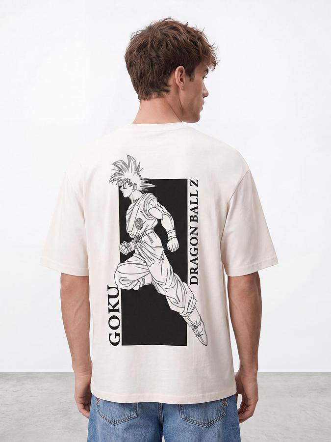 R&B Men Ivory Dragon Ball Z Graphic Back Print Short Sleeves Tshirt