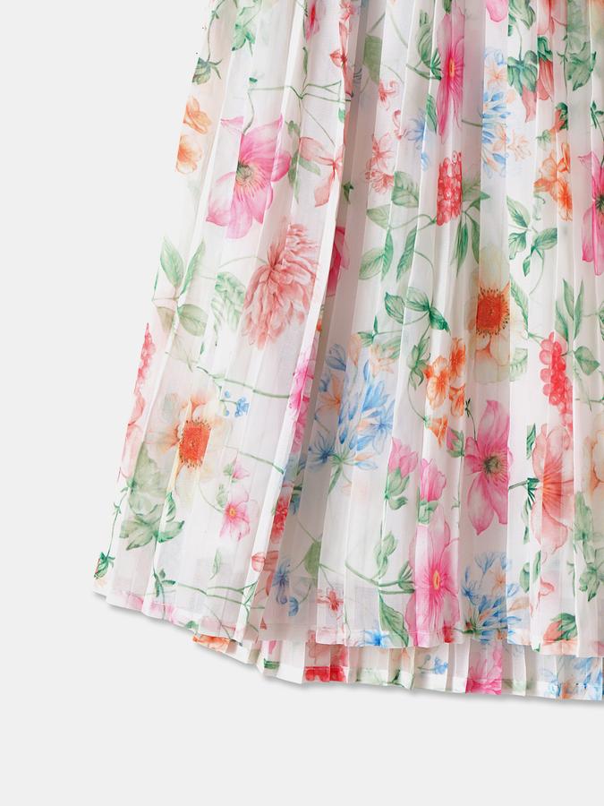 Girls Floral Print Sleeveless Round Neck Knee Length Dress