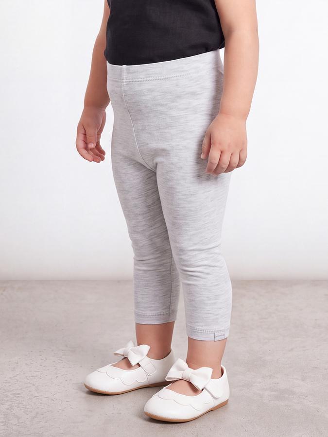 R&B Girls Grey Melange Solid Elasticated Waist Leggings
