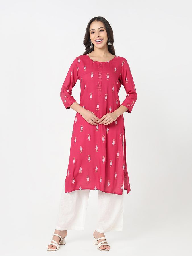 women's round neck regular fit printed festive kurta image number 1