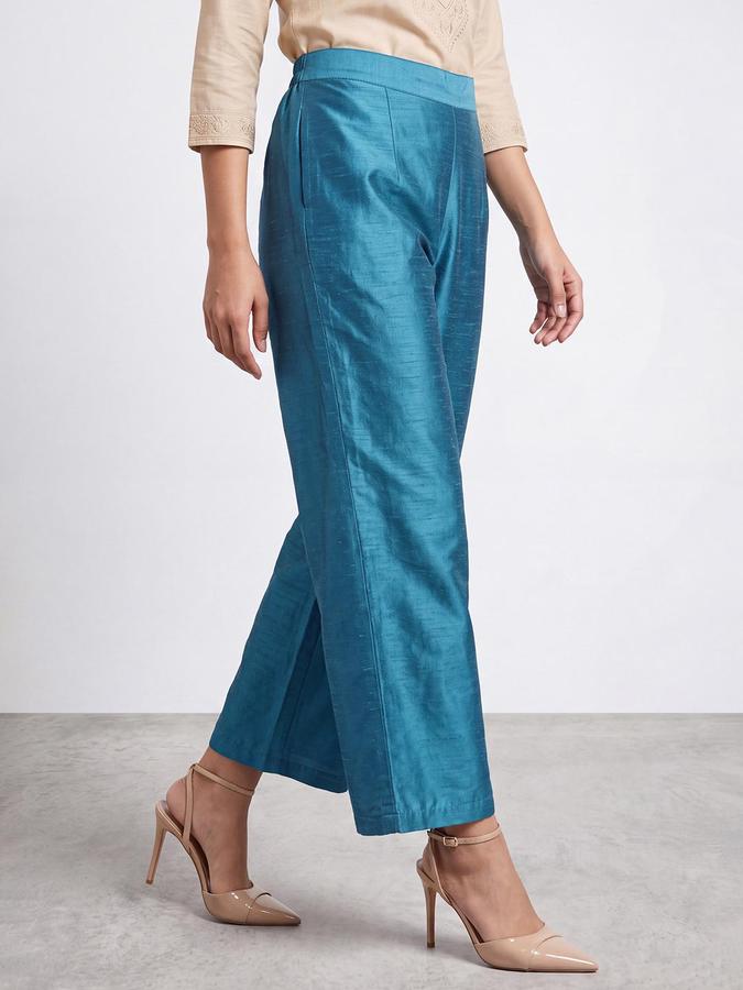 R&B Women Blue Mid Rise Straight Fit Ethnic Trousers