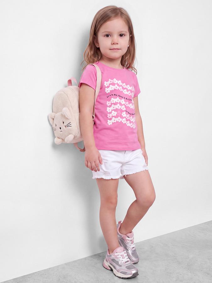 R&B Girls Pink Floral Print  Short Sleeves Pure Cotton T-shirt