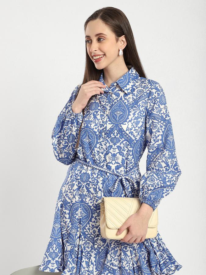 R&B Women Blue Paisley Print Shirt Dress