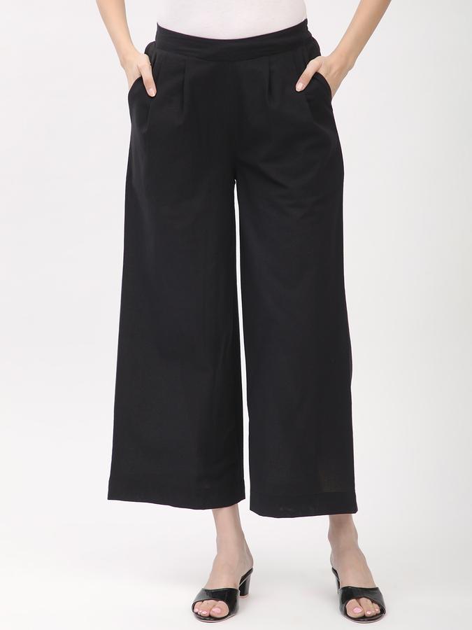 Women Cotton Culottes Elasticated Waist Pleated Trousers