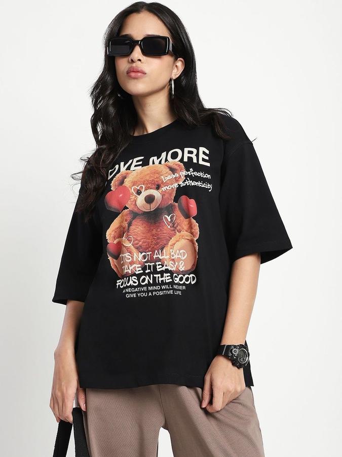 Women Cotton Oversized Fit Crew Neck Graphic T-shirt