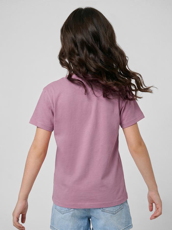 R&B Pink Graphic Print Girls Round Neck Regular Fit Short Sleeves T-Shirt 
