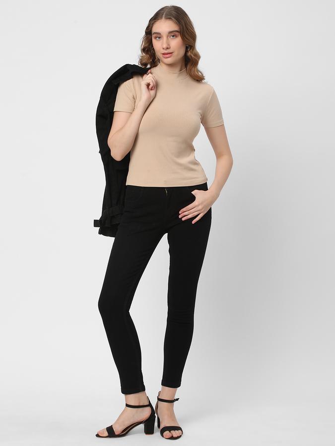 Women Ribbed Regular Fit High-Neck Top image number 1