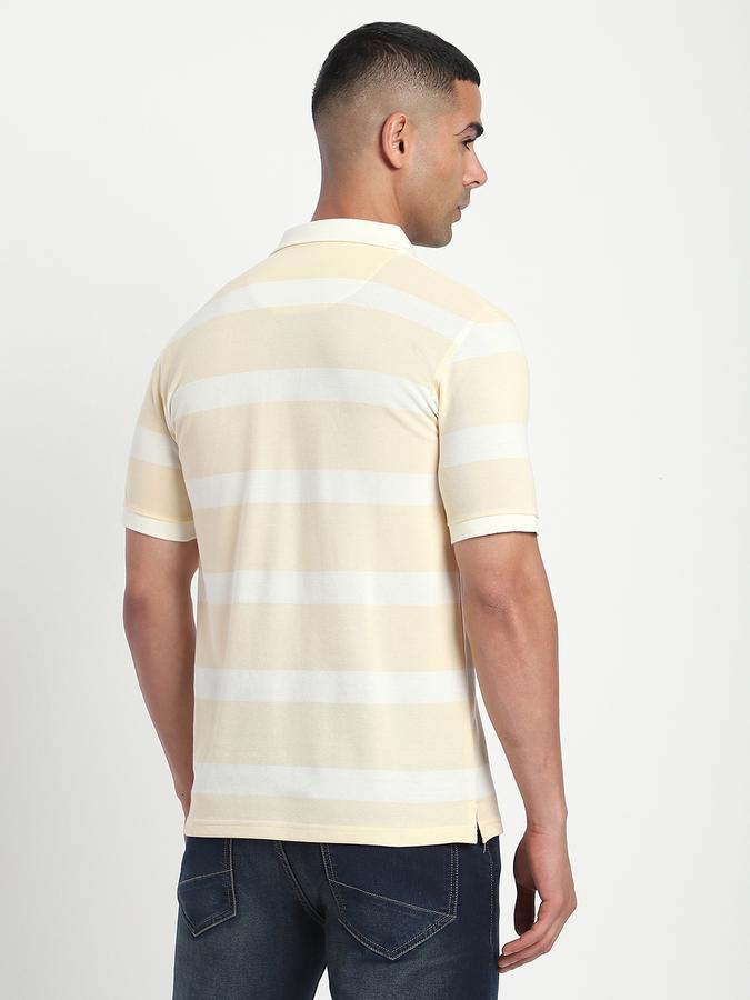 Men Cotton Blend Slim Fit Polo Neck Striped T-shirt
