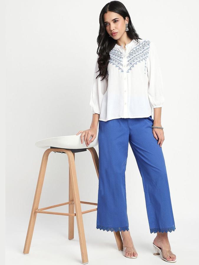 Women Viscose Regular Fit Mandarin Collar Embroidered Top