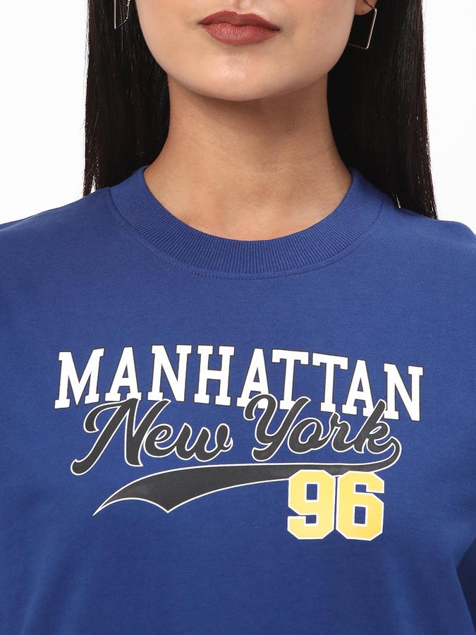 Women Cotton Regular Fit Round Neck Graphic Sweatshirt