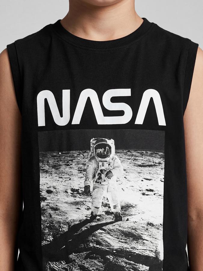 R&B Black Graphic Print Boys Round Neck Regular Fit Sleeveless T-Shirt 