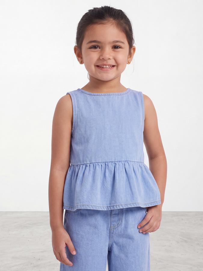 R&B Girls Blue Regular Fit Self Design Sleeveless Top