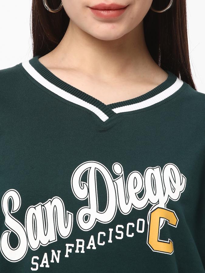 Women Cotton Oversized V-Neck Graphic Sweatshirt