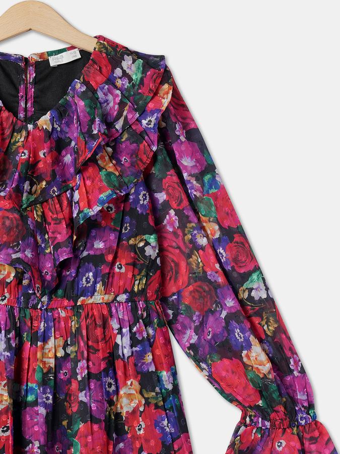Girls Floral Print A-Line Dress image number 2