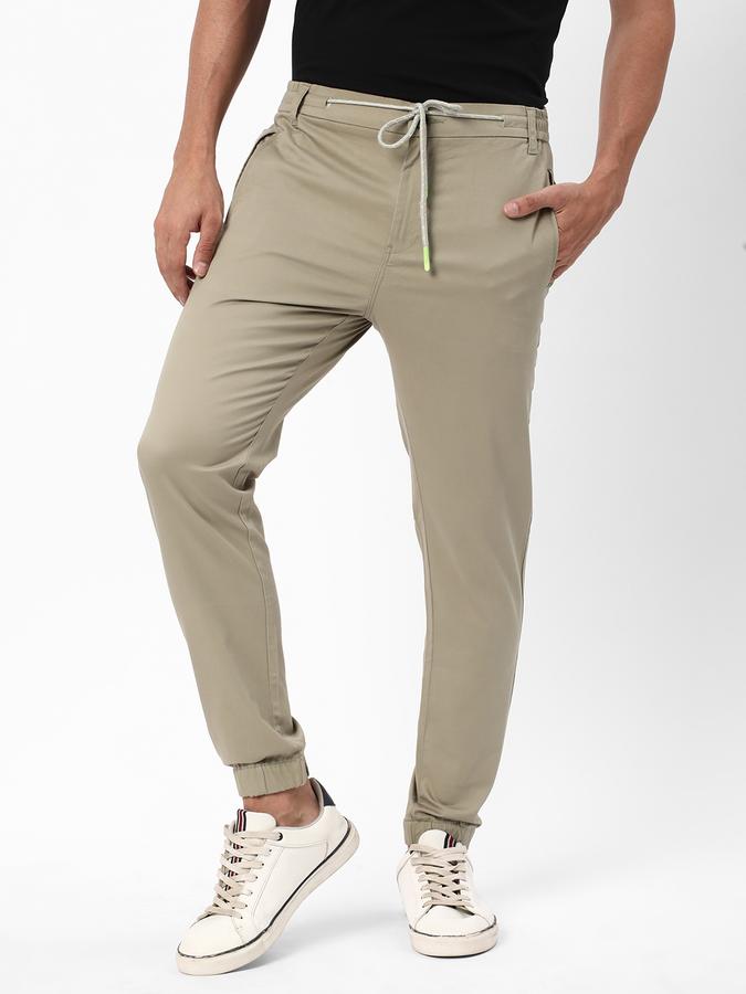 Men Cotton Slim Fit Drawstring Cuffed Solid Trousers