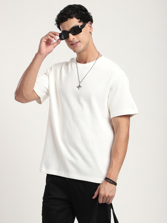 Men Cotton Loose Fit Crew Neck Ribbed T-shirt