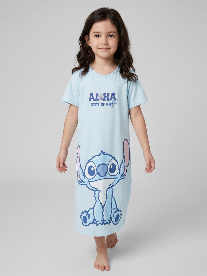 R&B Blue Printed Short Sleeves Round Neck Maxi Girls T-shirt Nightdress