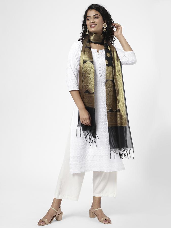 R&B Women's Black Printed Dupatta