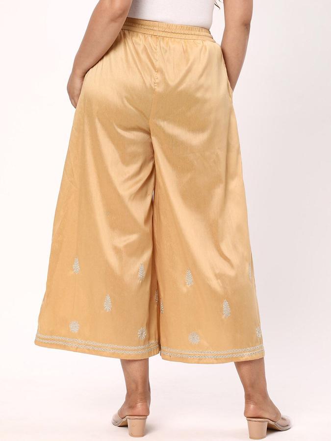 R&B Women Gold Embroidered Flared Palazzos