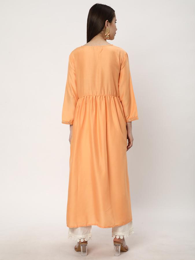 Women Polyester Blend Regular Fit V Neck Embellished Kurta