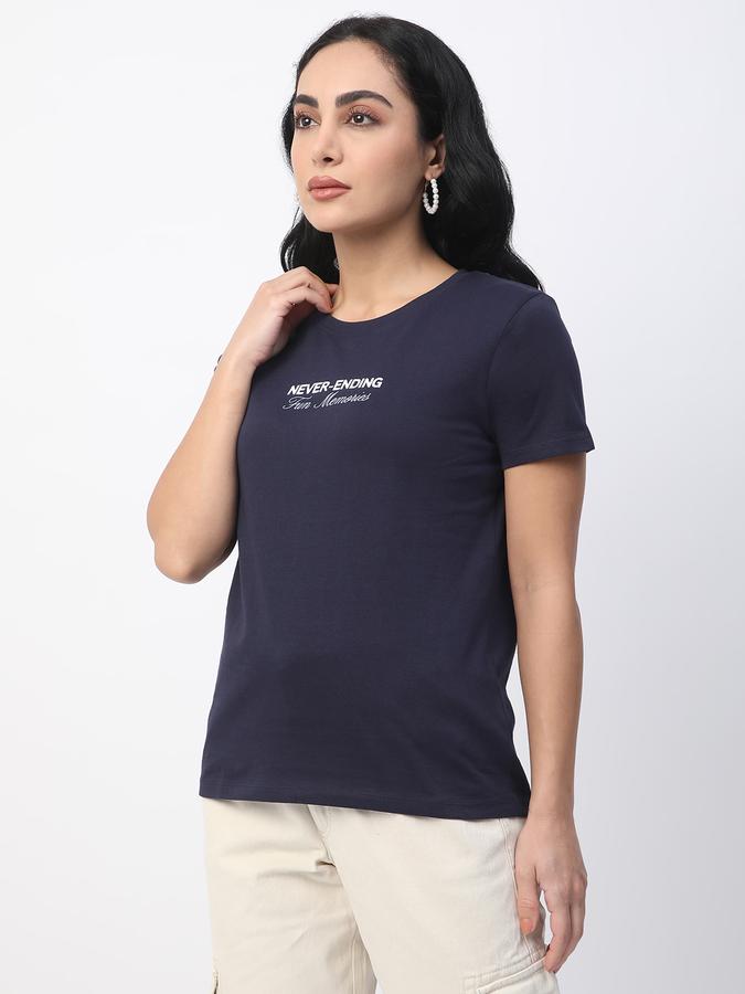 Women Cotton Slim Fit Crew Neck Graphic T-shirt