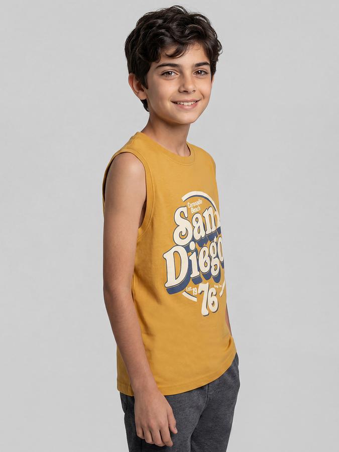 R&B Yellow Graphic Print Boys Round Neck Regular Fit Short Sleeves T-Shirt 