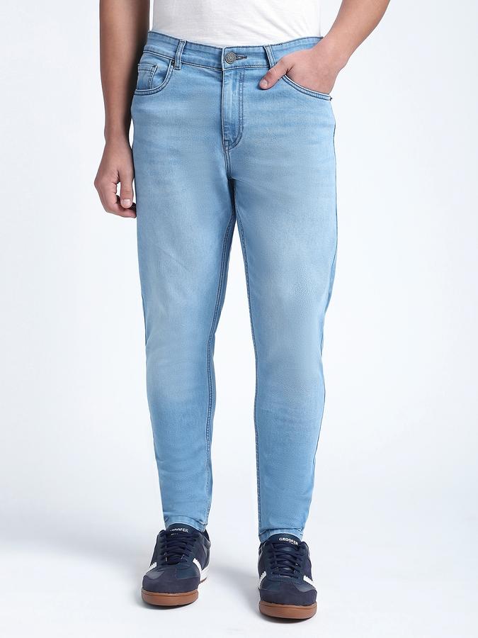 Men Cotton Blend Carrot Fit Five Pocket Washed Pants