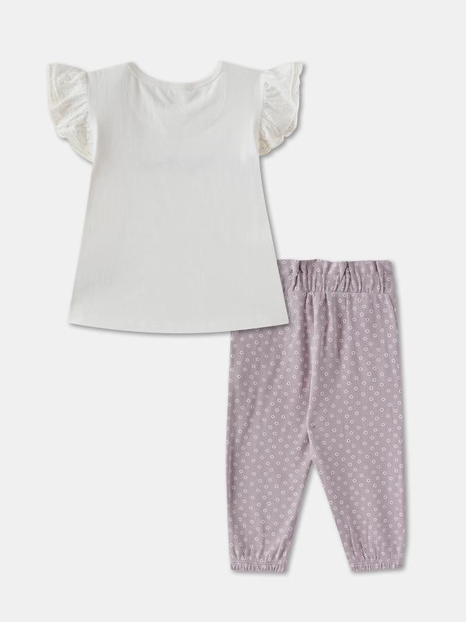 Girls Floral Print Ruffled Sleeve Top with Trousers Set