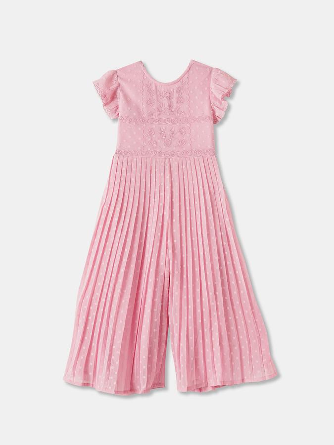 Girls Embroidered Ruffled Round Neck Midi A-Line Dress