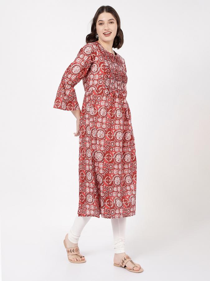 Women Cotton Regular Fit Keyhole Neck Printed Kurta