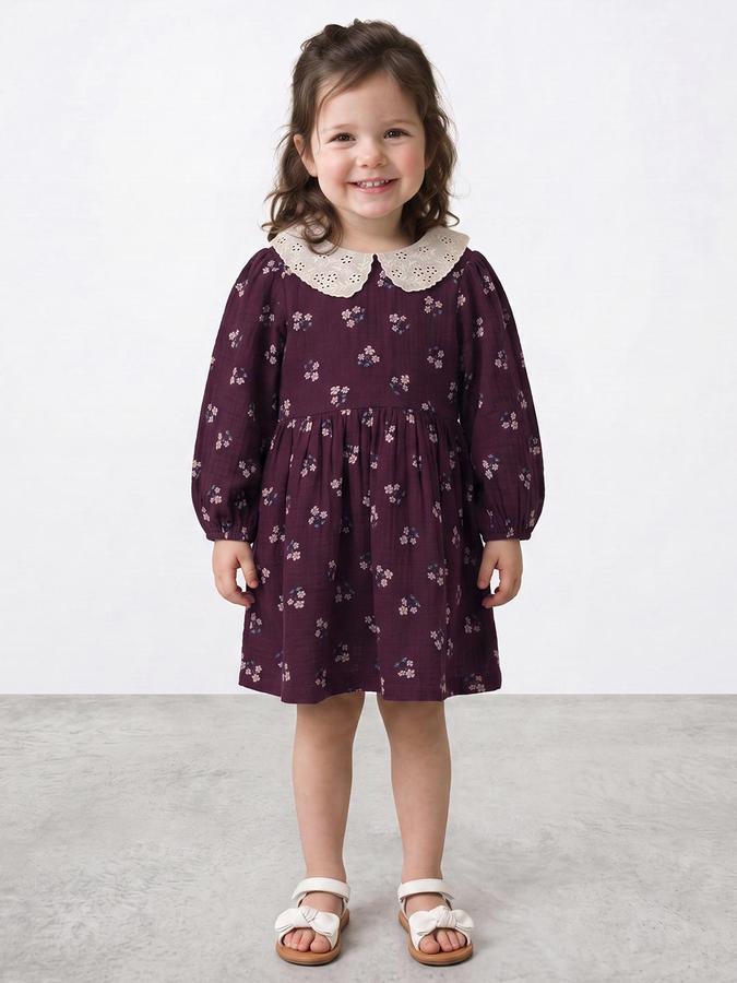 R&B Girls Red Floral Print Fit and Flare Dress