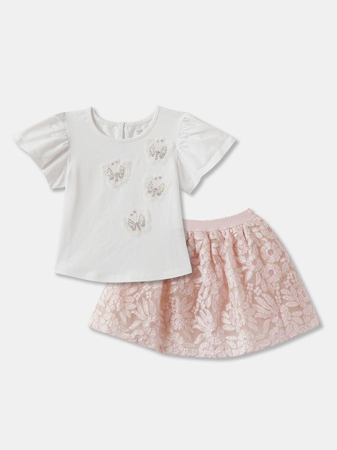 Girls Floral Print Ruffled Sleeve Top and Skirt Set