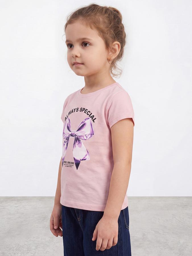 R&B Girls Pink Bow Graphic Print Short Sleeves Tshirt