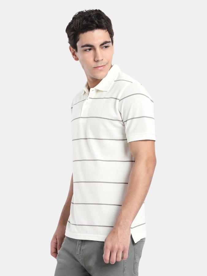 R&B White Striped Men Short Sleeve Polo T-shirt