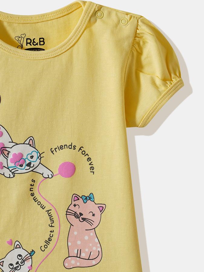 Girls Cotton Regular Fit Crew Neck Graphic T-shirt