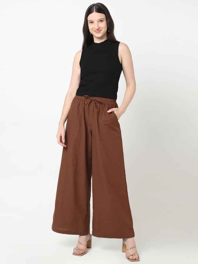 R&B Women Ivory Solid Wide-Leg Trousers