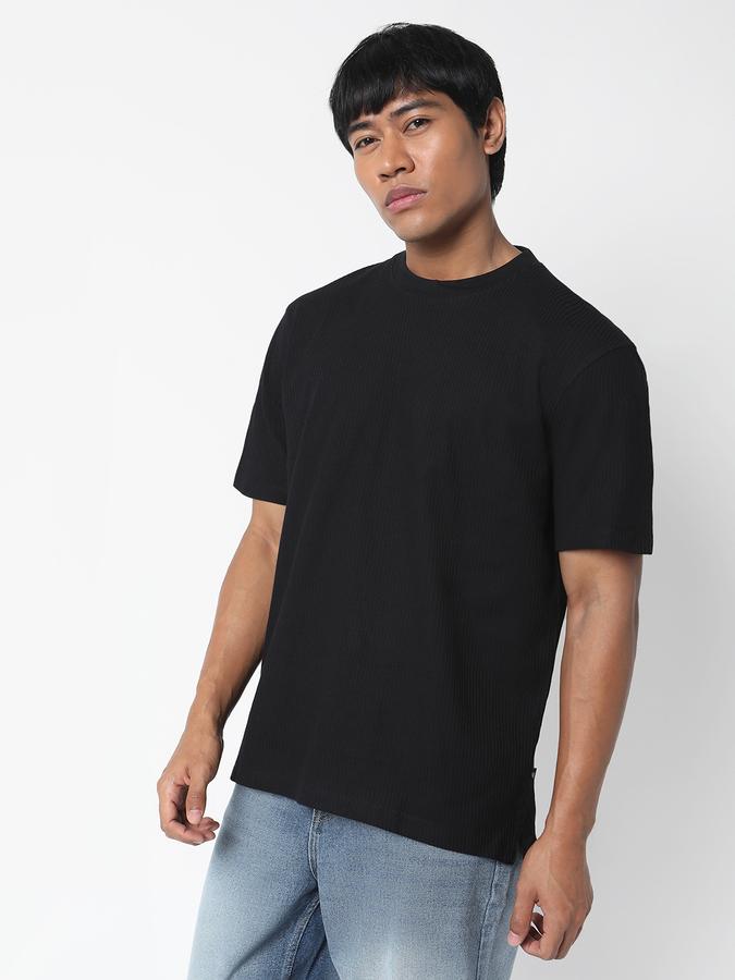 Men Cotton Regular Fit Crew Neck Textured T-shirt