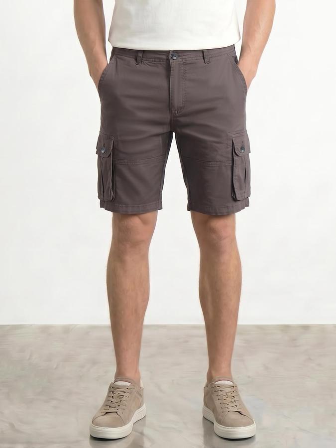 R&B Men Dark Grey Solid Relaxed Fit Mid Rise Shorts