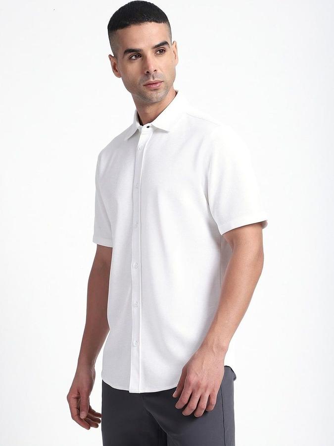 R&B Men White Solid Half Sleeves Shirt 