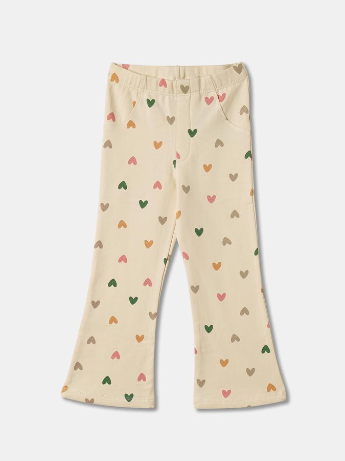 Girls Cotton Blend Flared Fit Elastic Waist Printed Trousers