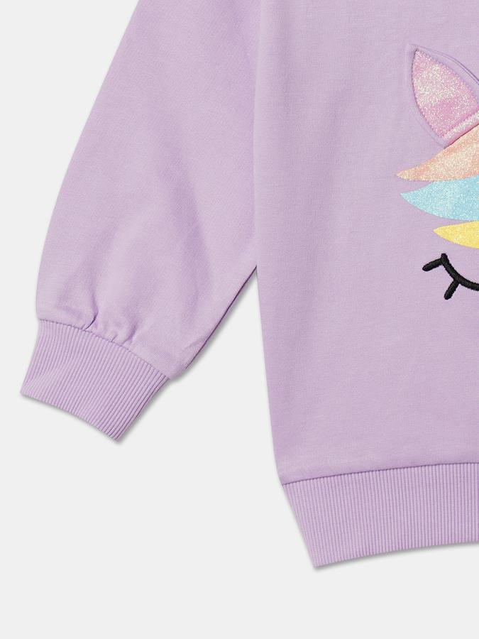 Girls Cotton Blend Regular Fit Crew Neck Graphic Sweatshirt