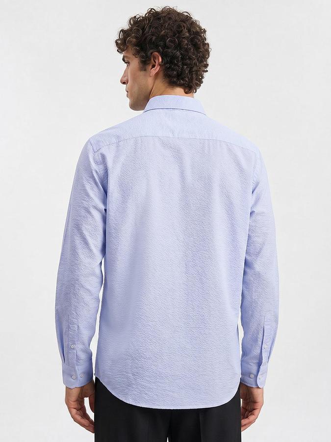 R&B Men Sky Blue Button Down Long Sleeves Textured Shirt