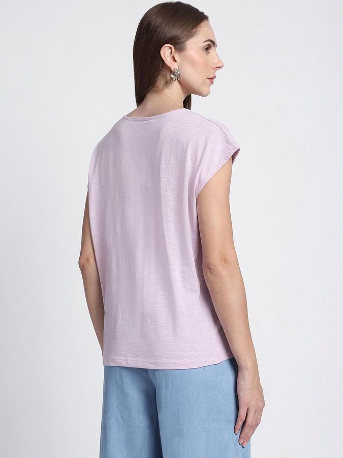 R&B Womens Lilac Solid Round Neck Short Sleeves Top