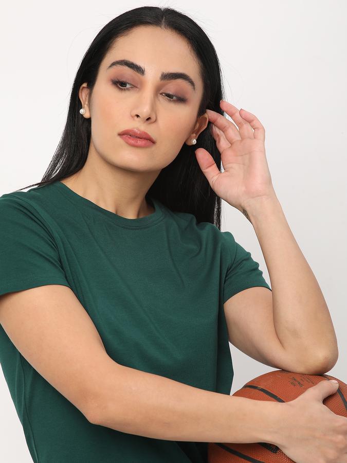 Women Cotton Relaxed Fit Crew Neck Solid T-shirt